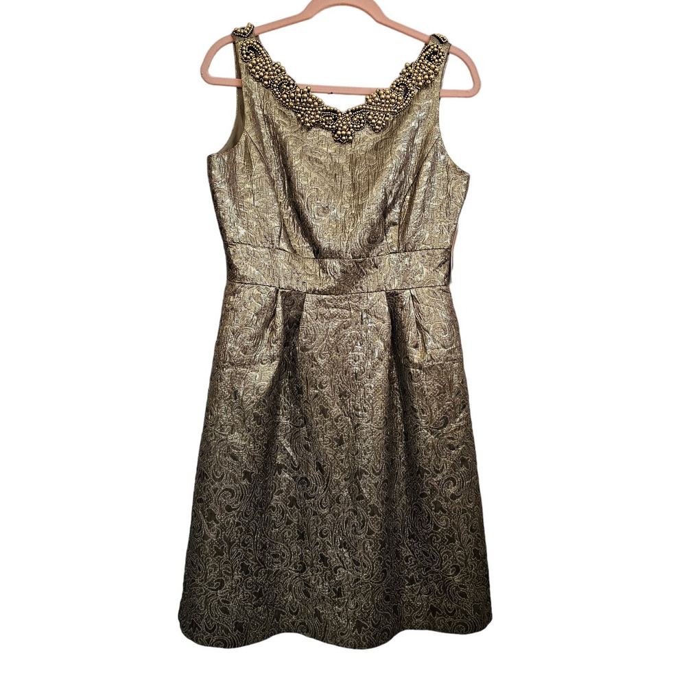 NWT Donna Ricco Collection Gold Sleeveless Midi Empire Waist Dress Size 10